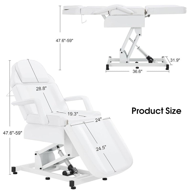BarberPub Fully Electric Facial Bed with 3 Motor for Esthetician, Tattoo Chair for Client, Massage Bed for Esthetician, Electric Adjustment 2751 (White)