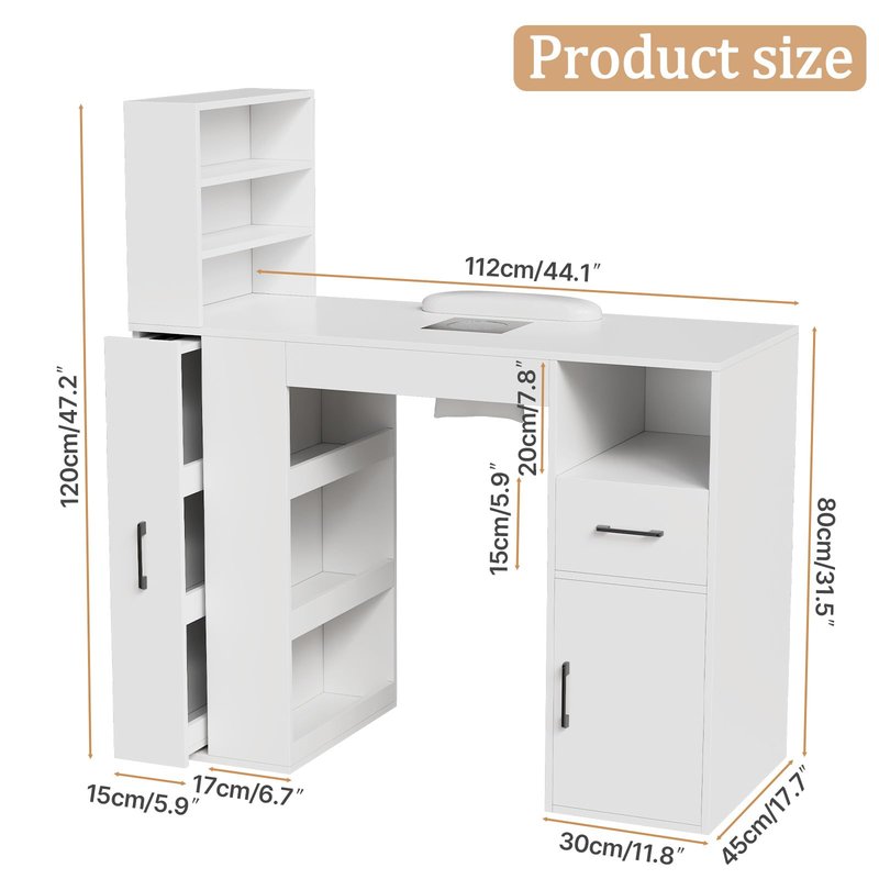 Annzoe Professional Nail Desk for Nail Tech with Storage Cabinet and Fan – Modern Nail Table for Salon, Nail Tech Table with Drawer, Armrest & Dust Collector,Manicure Table Nail Desk