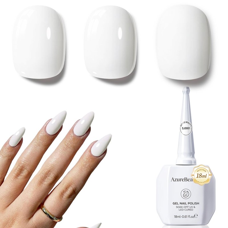 AZUREBEAUTY 18ML White Gel Nail Polish – Pure White Soak Off UV/LED Gel Polish for French Tips, High Gloss Solid White Nail Art Gel for DIY Manicure Salon Use