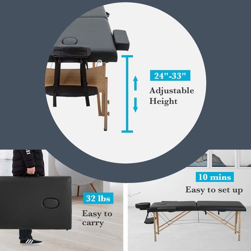 FDW Massage Bed - Portable 28-Inch Wide Lash Table | Height Adjustable, Foldable Spa Table with Bag