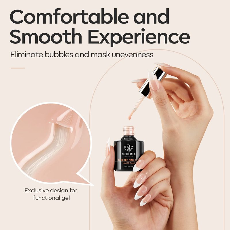 Modelones 8-in-One Builder Nail Gel - Neutral Nude Thickening Strengthener | LED Cured DIY Salon Gel