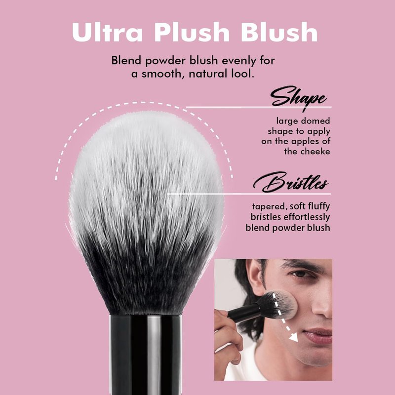 Bueart Design Ultra Plush Blush Makeup Brush with Domed shape for Liquid Blush&Cream&Powder,Buffing Foundation Brush with Tapered Dense Hair for Bronzer,Contour,Concealer,Vegan & Cruelty-Free,M5