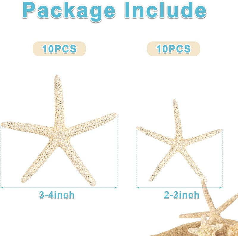 20 PCS Small Starfish for Crafts 2" to 4" Natural Starfish Decor Bulk, for Wedding Beach Theme Decor Home DIY Crafts Decor Christmas Tree Starfish Ornaments