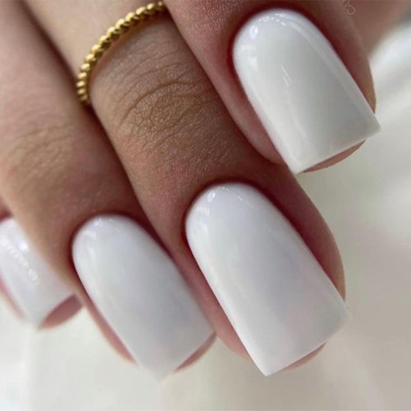 Modelones Pure White Press on Nails for Women, Summer Short Square Fake Nails, Reusable Nail Kit with Nail Glue Adhesive Tabs Mini Nail File, Nails Press Ons 32Pcs16 Sizes, Women Girl Gift
