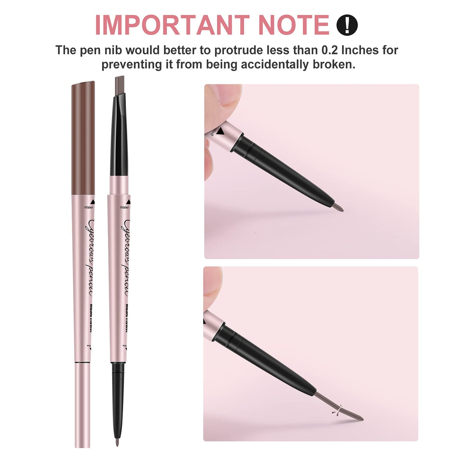 TurritopsisD Eyebrow Pencil, 2 in 1 Dual-ends Retractable Triangular & Fine Tip Brow Pen Waterproof Long-lasting Create Natural Eye Brows Makeup