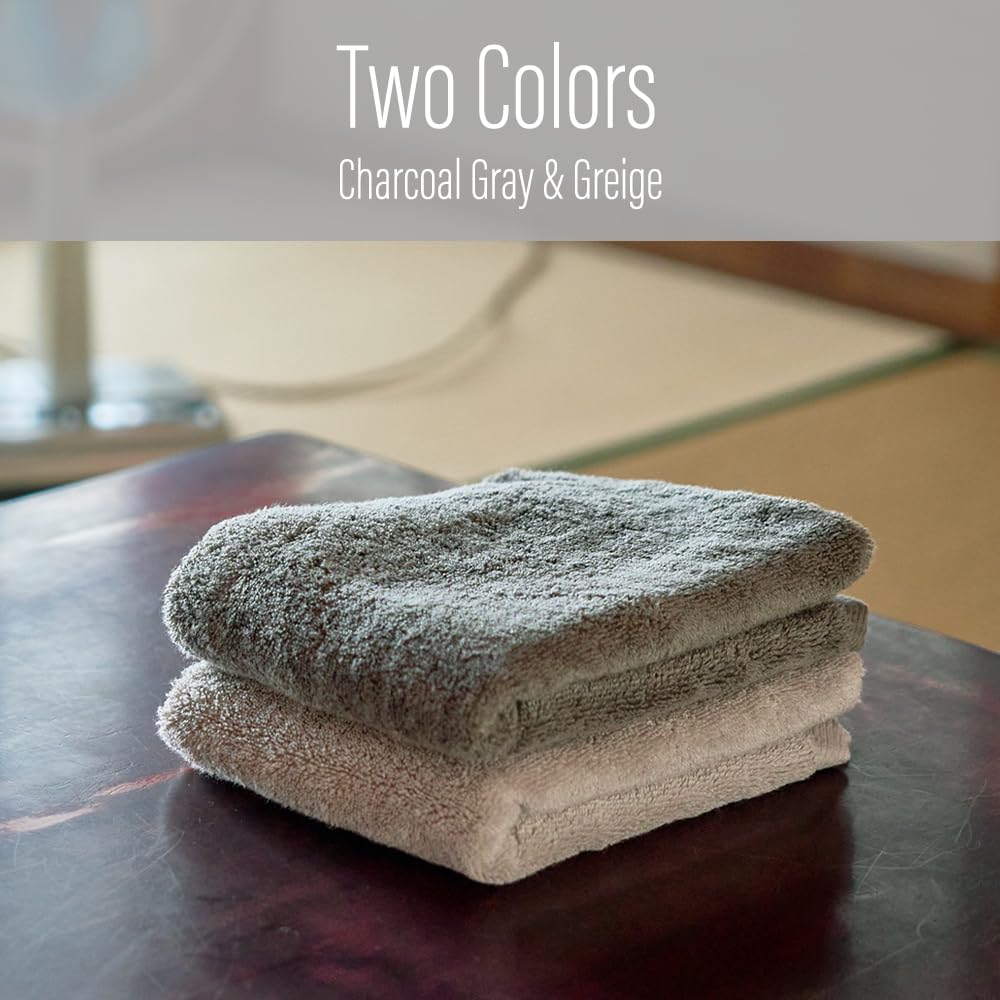 UENO TOWEL Luxury Japanese Wash Cloth - Set of 2, Senshu Towels, Greige, Approx. 13" x 33.5", Ultra Soft, Quick Drying, Absorbent, Lightweight, Ideal for Bath, Bathroom, Yoga, Spa, Body, Gift
