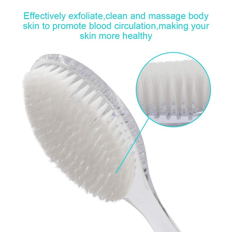 Mczxon Body Dry Brushing Back Scrubber With Curved Plastic Long Handle - Clear Bath Shower Brush for Dry Skin Exfoliating, Cellulite - for Men and Women (Transparent Handle)