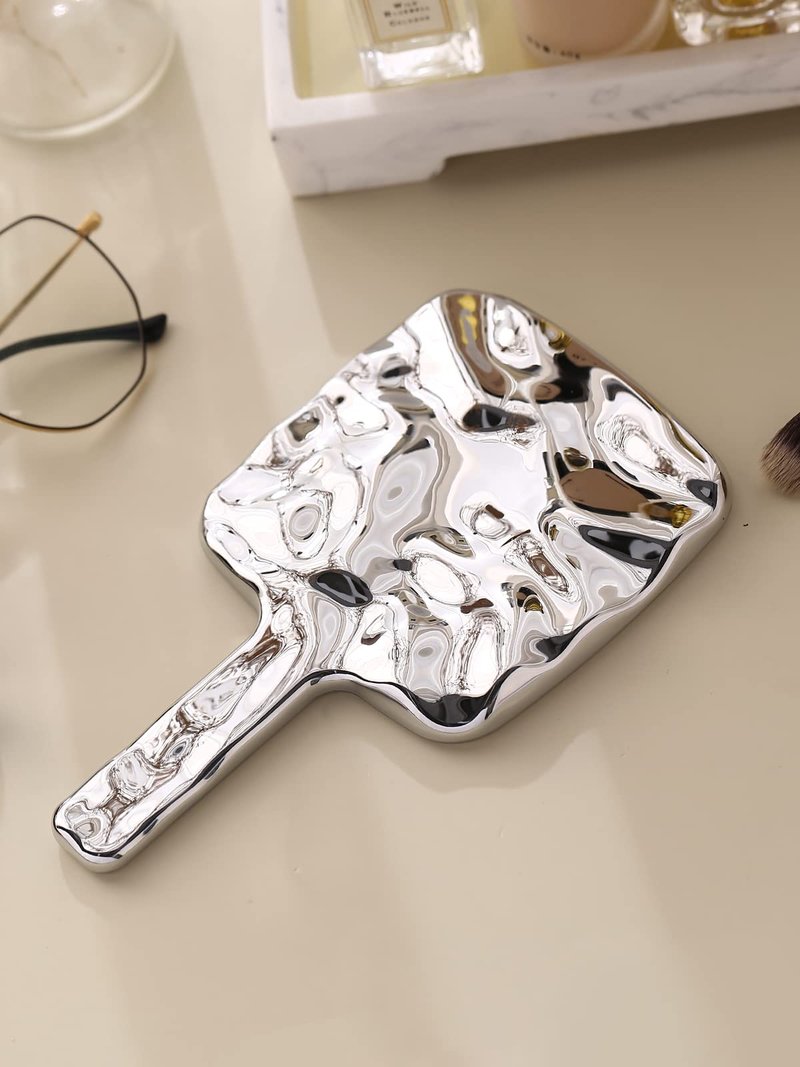 MIRRORNOVA Handheld Mirror, Water Ripples Hand Mirror with Handle for Make up, Square, Silver, Small (4 x 7 inches)