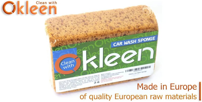 Okleen Car Wash Sponge. Made in Europe. 7.9x5.1x2.8 inches. Large Sponge for Auto, Truck, Motorcycle, Bike Washing. Boat Bail Sponge