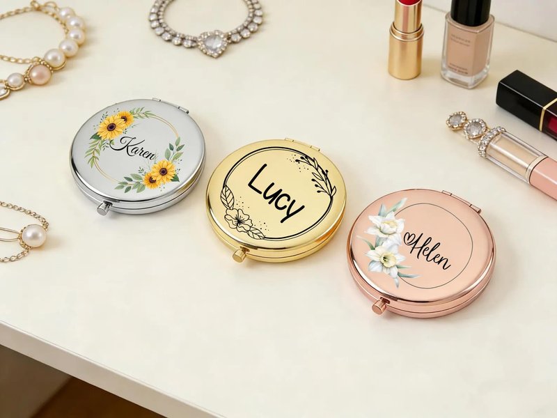 KeenlyMade Personalized Compact Travel Mirror with Floral and Name, Double-Sided Folding Handheld Mirror for Purse, Gifts for Mothers Day from Daughter/Son