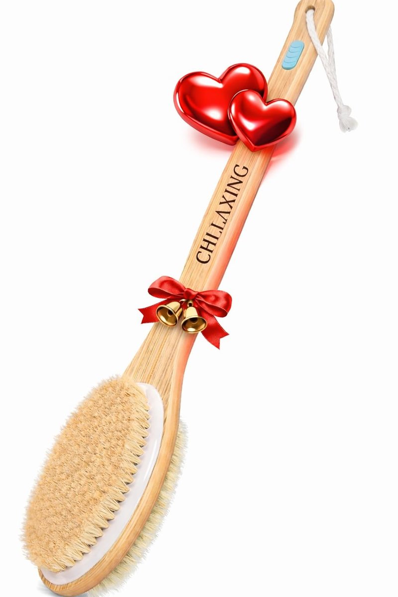 Chillaxing Long Handle Shower Brush – Eco-Certified, Eco-Friendly, 100% Vegan & Cruelty-Free, Dual-Sided Soft & Stiff Bristles, Back Scrubber & Body Exfoliator for Wet or Dry Brushing