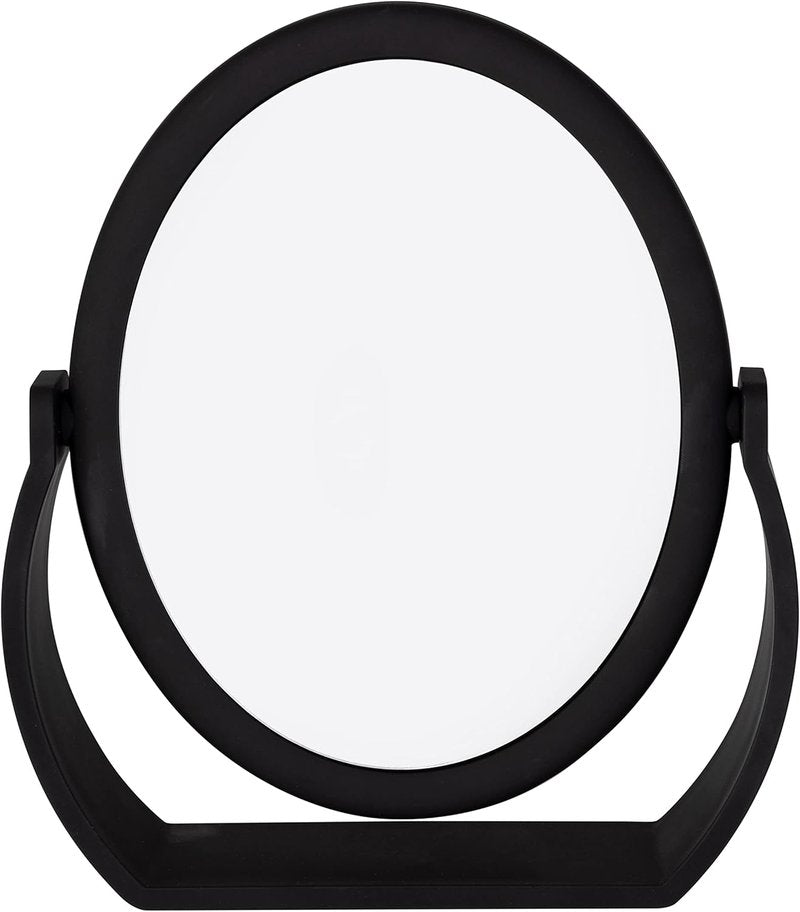 Double-Sided Free-Standing Swivel Vanity Mirror - 10X Magnification for Makeup & Shaving | Black Rubberized Finish