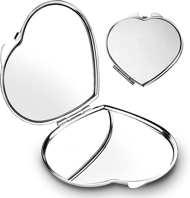 Heart Compact Travel Mirror - Double-Sided, Portable Metal Folding Design for Women | Scratch-Resistant