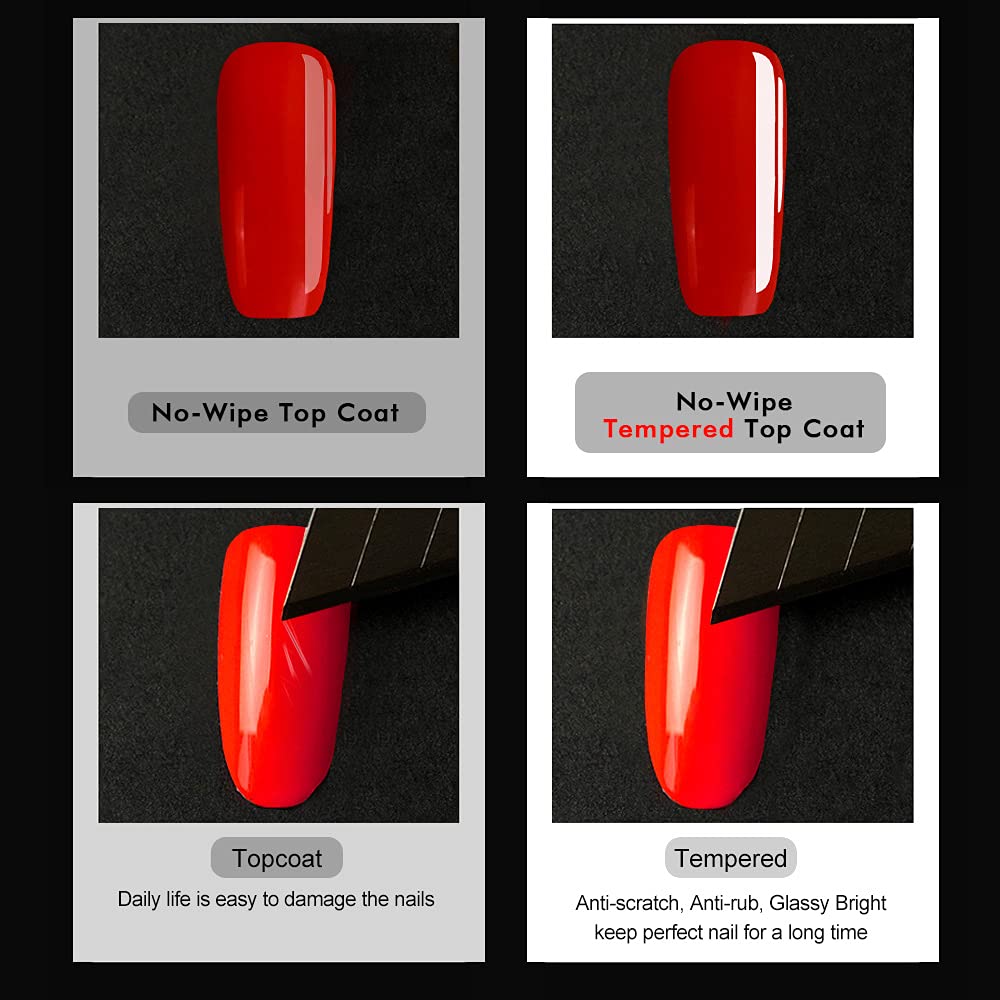 VENALISA 2 Pcs No Wipe Tempered Gel Top Coat and Base Coat Set Gel Nail Polish, Nail Gel Polish Nail Art Starter Manicure Salon DIY at Home
