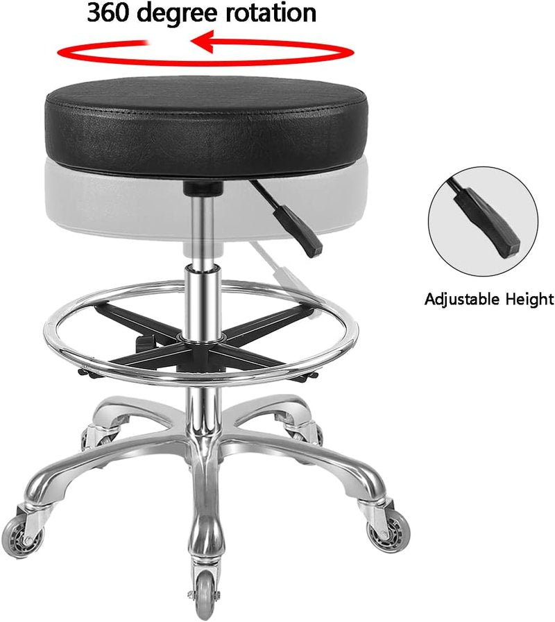 Ainilaily Rolling Stool with Wheels Heavy Duty Hydraulic for Shop Kitchen Work Lash Tattoo Lab Medical Guitar,Tattoo Artist Chair Lash Stool (Black,with Foot Rest)
