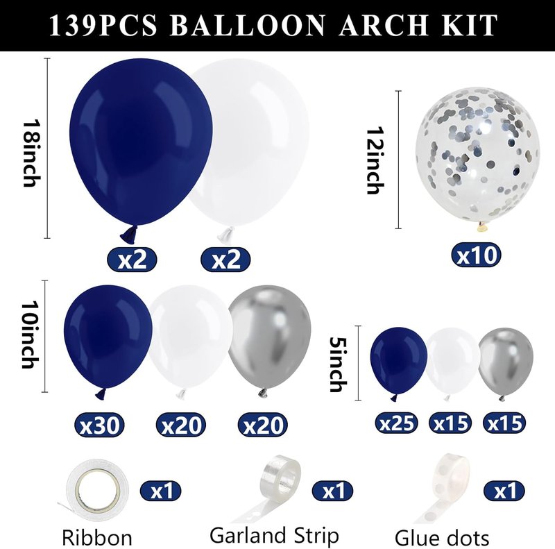Navy Blue Graduation Decorations 2026 - 4 Balloon Boxes with 139pcs Garland Kit & Lighted Strings