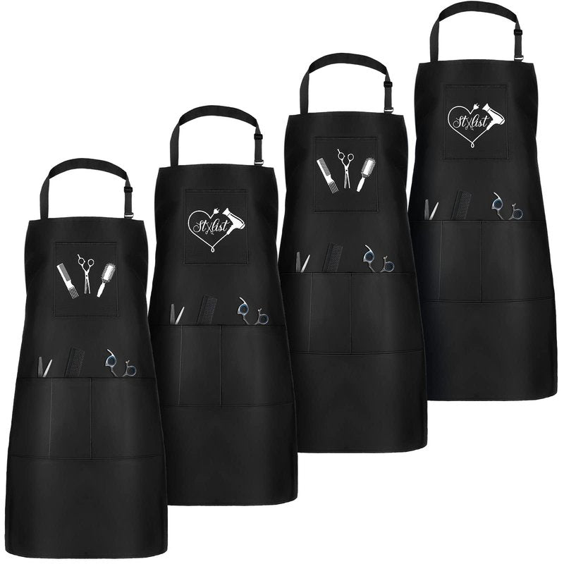 Janmercy 4 Pcs Hair Stylist Apron with 4 Pockets Waterproof Salon Aprons for Hairdresser Cosmetologist Apron(Black)
