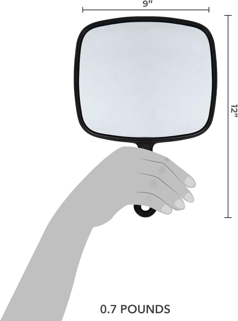 ForPro Professional Collection Extra Large Hand Mirror - Distortion-Free Reflection, 9" W x 12" L, Black