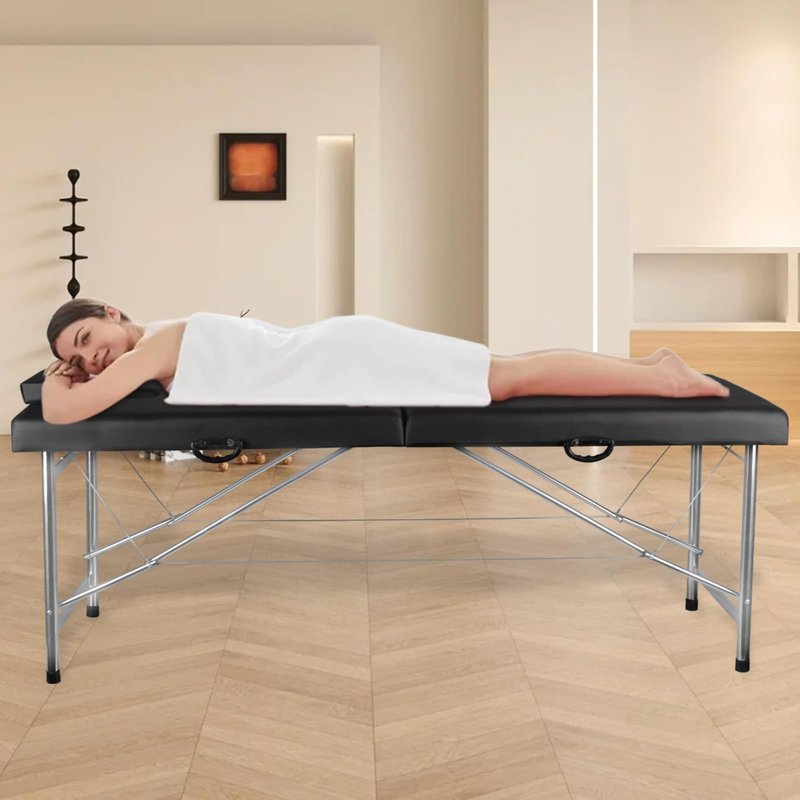 Senrob Portable Folding Massage Table – 2-Section Lightweight Salon & Spa Bed for Tattoo, Facials, Massage Therapy – Foldable Beauty Table for Home & Professional Use (Black)