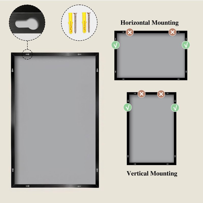 Koonmi Black Rectangle Wall Mirror, 24x32 Inch Bathroom Mirror, Aluminum Frame Vanity Mirror for Entryway, Living Room, Bedroom Bathroom, Hangs Horizontally or Vertically