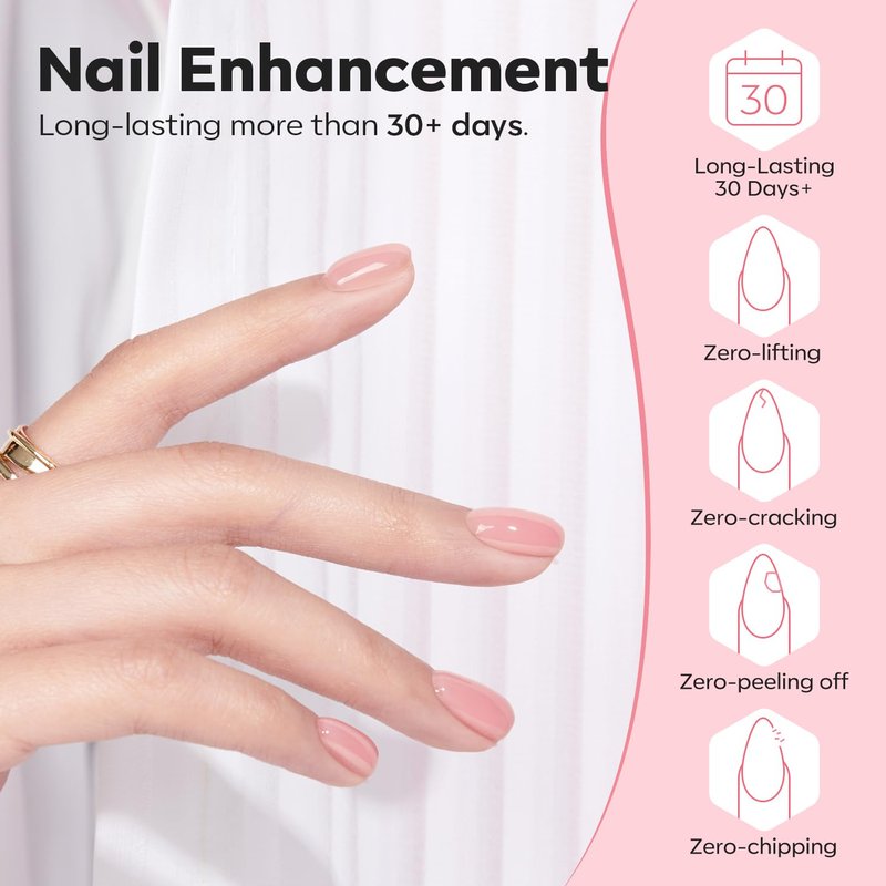 modelones Base Coat Builder Nail Gel, 2 Pcs Clear and Rose Nude Pink Builder Nail Polish for Thickening Apex Building 8-in-One Rubber Color Base Polish Extend Gel LED Lamp Cured 10 ml DIY Salon