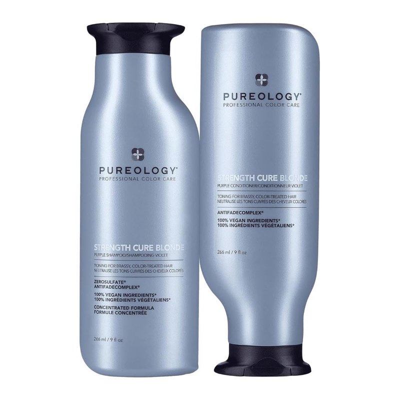 Pureology Strength Cure Blonde Purple Shampoo & Conditioner Bundle - Sulfate-Free, Vegan | 9 Fl. Oz. for Blonde & Color-Treated Hair