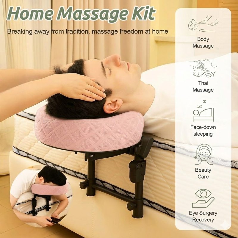 Cxgros Massage Headrest for Bed, Adjustable Massage Face Cradle at Home, Portable Massage Table Kit for Sleeping Mattress, Face Down Pillow After Eye Surgery (Pink Basic Set)