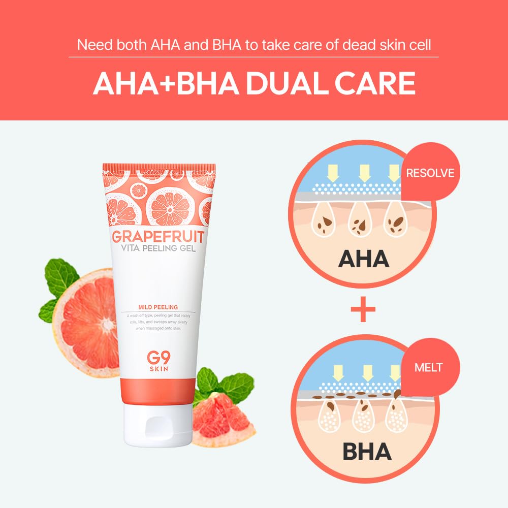 G9SKIN Grapefruit Vita Peeling Gel (150ml/5.07fl.oz) - Gentle Exfoliating Face Scrub with AHA, BHA & Vitamin C, Radiance&Smoothing Facial Peel for Dead Skin & Pore Care, Spring Skincare