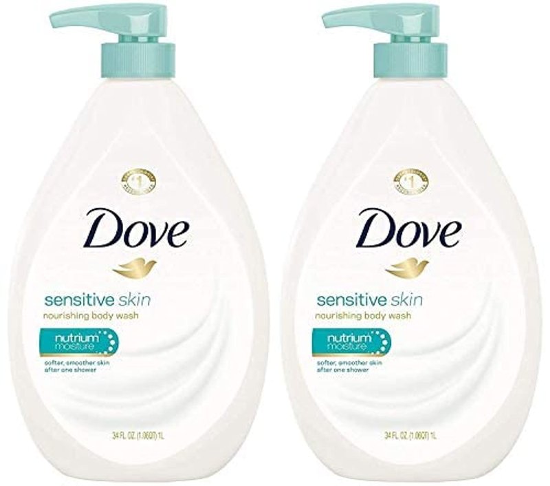 Dove Body Wash - Sensitive Skin Formula | 34 Fl Oz Pump (Pack of 2) for Gentle Cleansing