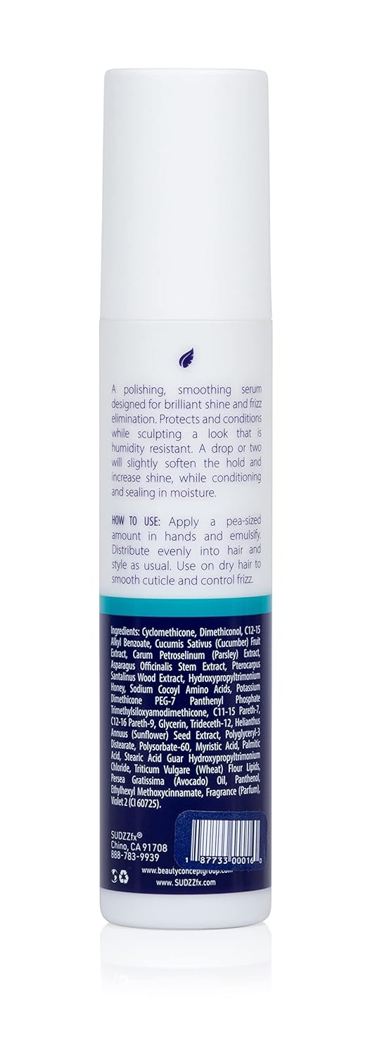 SUDZZFX Zenyth Frizz Eliminator Serum - Heat Protection & Smoothing for Damaged Hair - 4 Fl Oz
