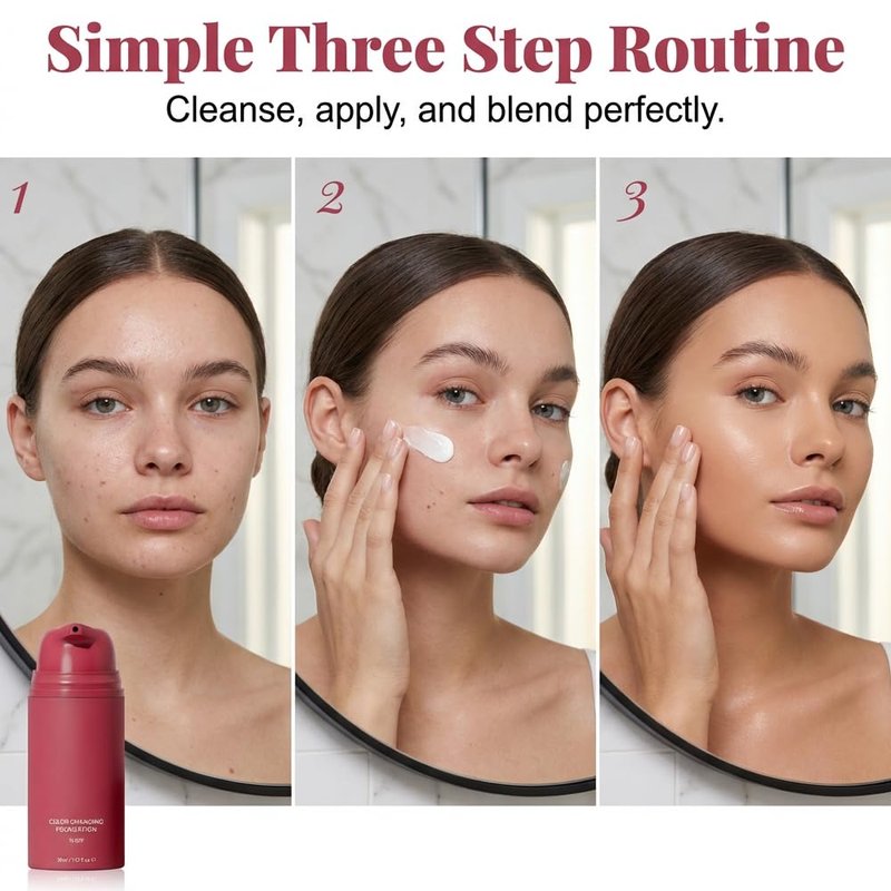 Korean Color Changing Foundation, 2026 New Skin Tone Adapting Liquid Foundation, Automatically Adjusts Makeup Application, Concealing Fine Lines And Wrinkles for All Skin Tones (1pcs)