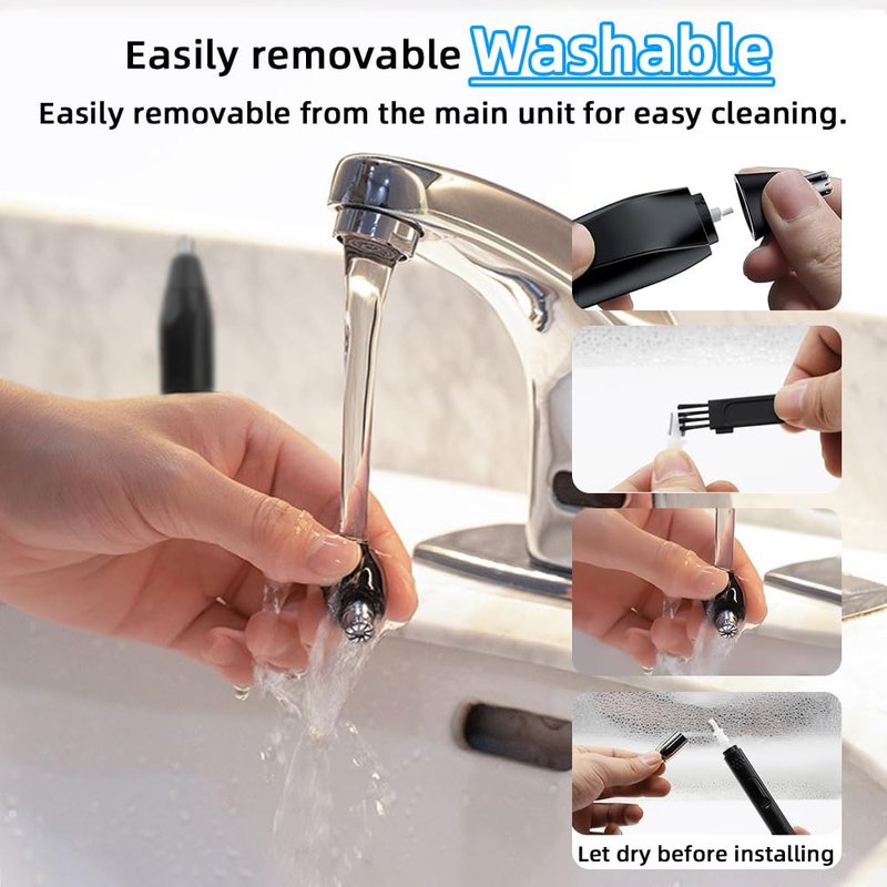 FREIOWEEI Rechargeable Nose and Ear Hair Trimmer for Men Women，2025 Professional Painless Eyebrow & Facial Hair Trimmer with Replaceable Stainless Steel Dual Edge Blades, Black