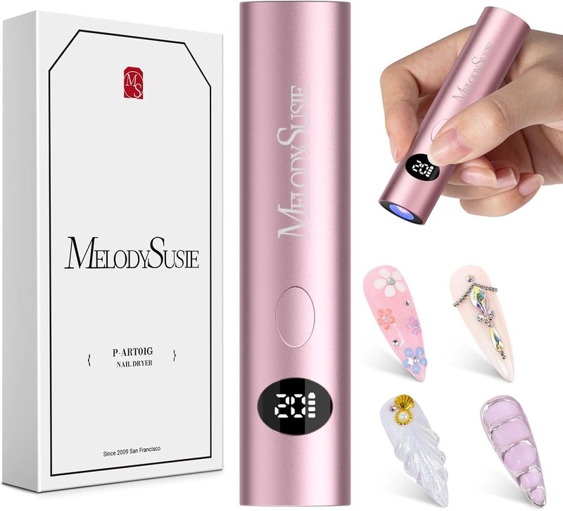 Handheld Cordless UV Nail Lamp - Rechargeable Mini LED Light with LCD Display | Cures Soft Gels & Rhinestone Glue - Pink