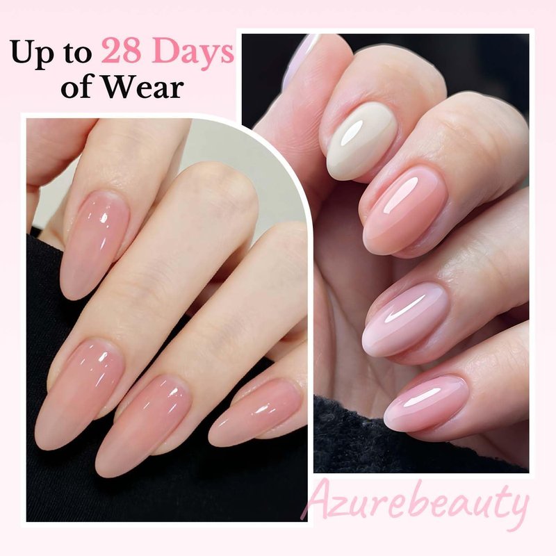 AZUREBEAUTY 10ml 6 Color Rubber Base Gel Polish with Top Coat Set, Builder Gel for Thin Weak Nails, Sheer Nude Pink Jelly Self-Leveling Apex Building Nail Strengthener, Long Lasting Soak Off UV LED