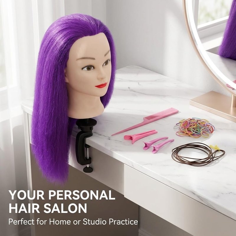 100% Real Hair Mannequin Head Training Head Manikin Cosmetology Doll Head for Hairdresser Practice Braiding Hair Styling with Clamp stand (18-inch)