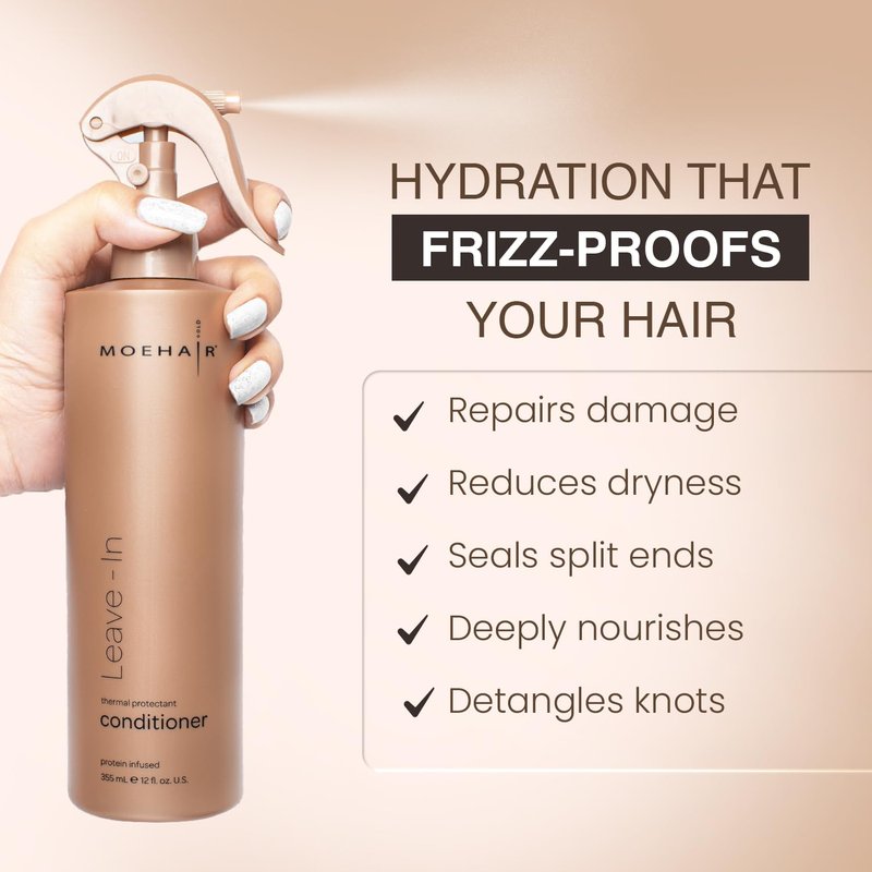 MOEHAIR Leave-In Conditioner - 12 Fl. Oz. | Protein & Argan Oil Infused | Curly Hair Detangler & Softener | Sulfate & Paraben Free