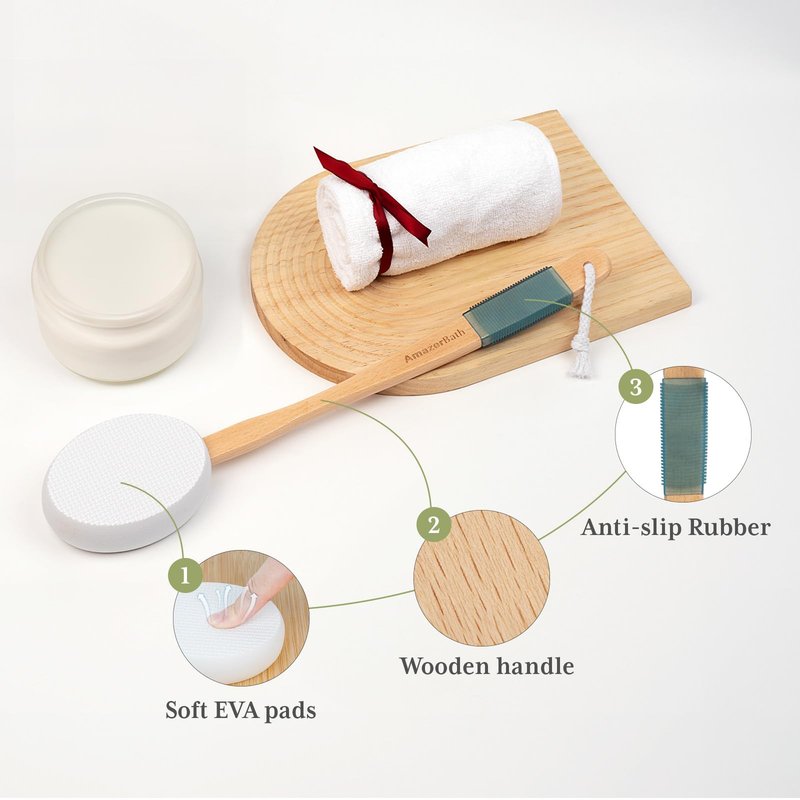 AmazerBath Lotion Applicator for Back, Feet, 2 Replacement Pads with 17" Curved Handle, Back Sunscreen Applicator for Kids, Elderly, Women, Apply Cream Medicine Moisturizer Tanner, White