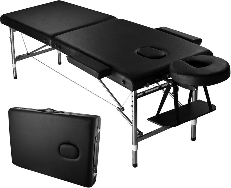 Portable Height Adjustable Massage Table - Foldable Spa Bed | 24" Wide Aluminum with Carrying Bag - Black