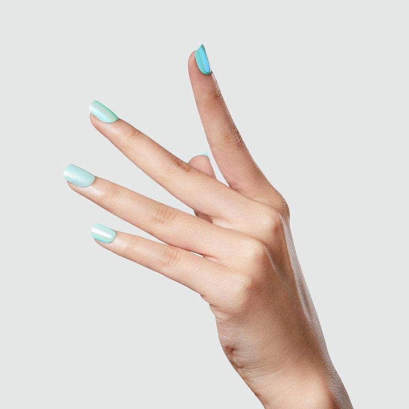 Kiss Impress No Glue Press-On Nails - 'Rain Check' Blue Squoval Design | Short Size, 30 Nails & Accessories