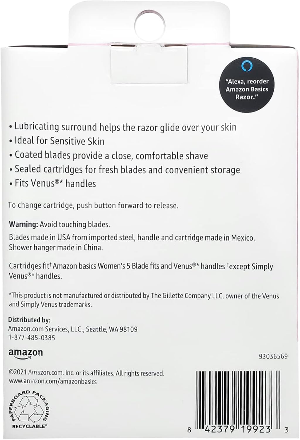 Women's 5-Blade Razor for Smooth Shave - Compatible with Venus Handles | Sensitive Skin, 12 Cartridges Included