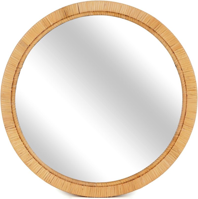 Rattan Wall Mirror - 20" Boho Round Decorative Mirror for Bathroom, Vanity & Entryway | Farmhouse Style