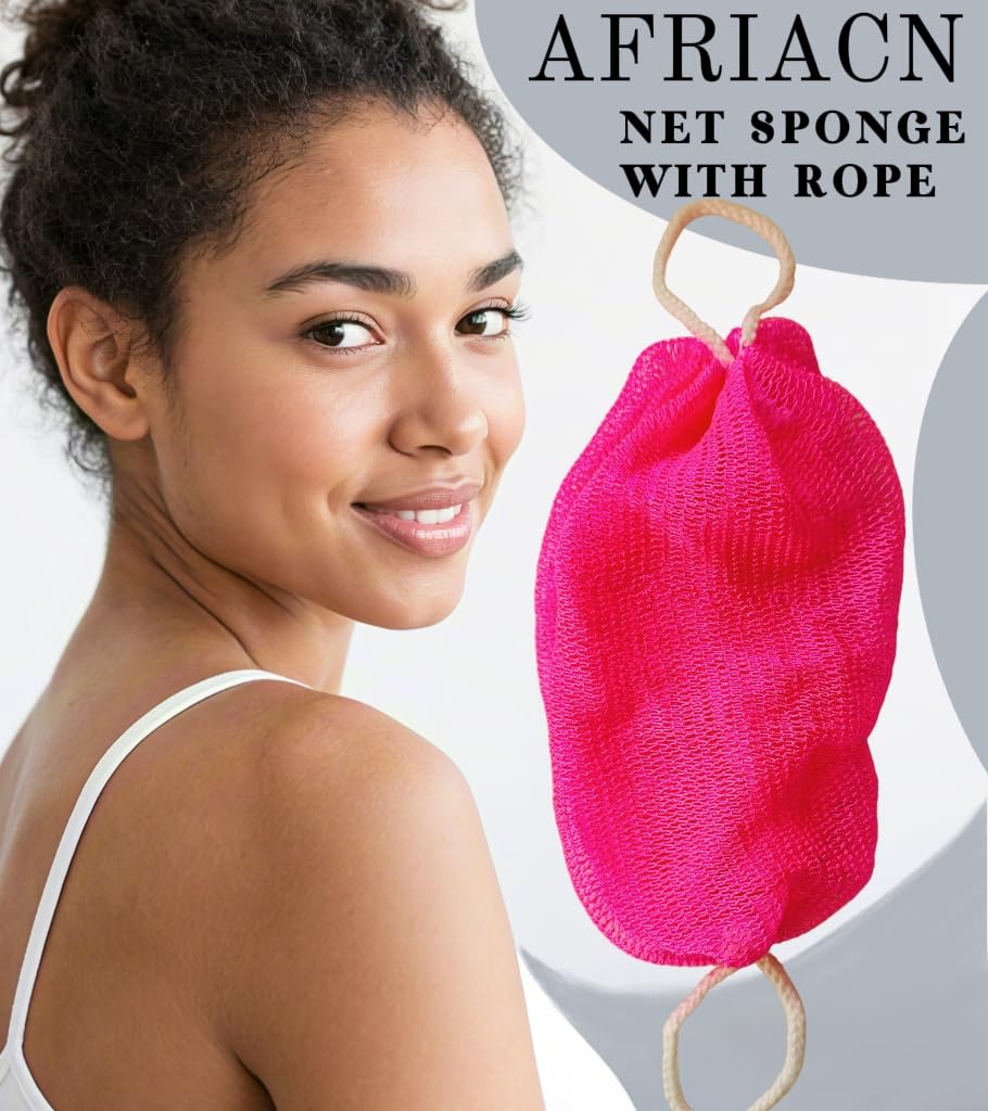 SPMKTBOZAI African Net Sponge Authentic, Exfoliating Body Scrubber Bath Sponge - Back Scrubber Washcloth for Shower with Travel Bag - Real African Scrub Exfoliator Body Care Bathing Accessories