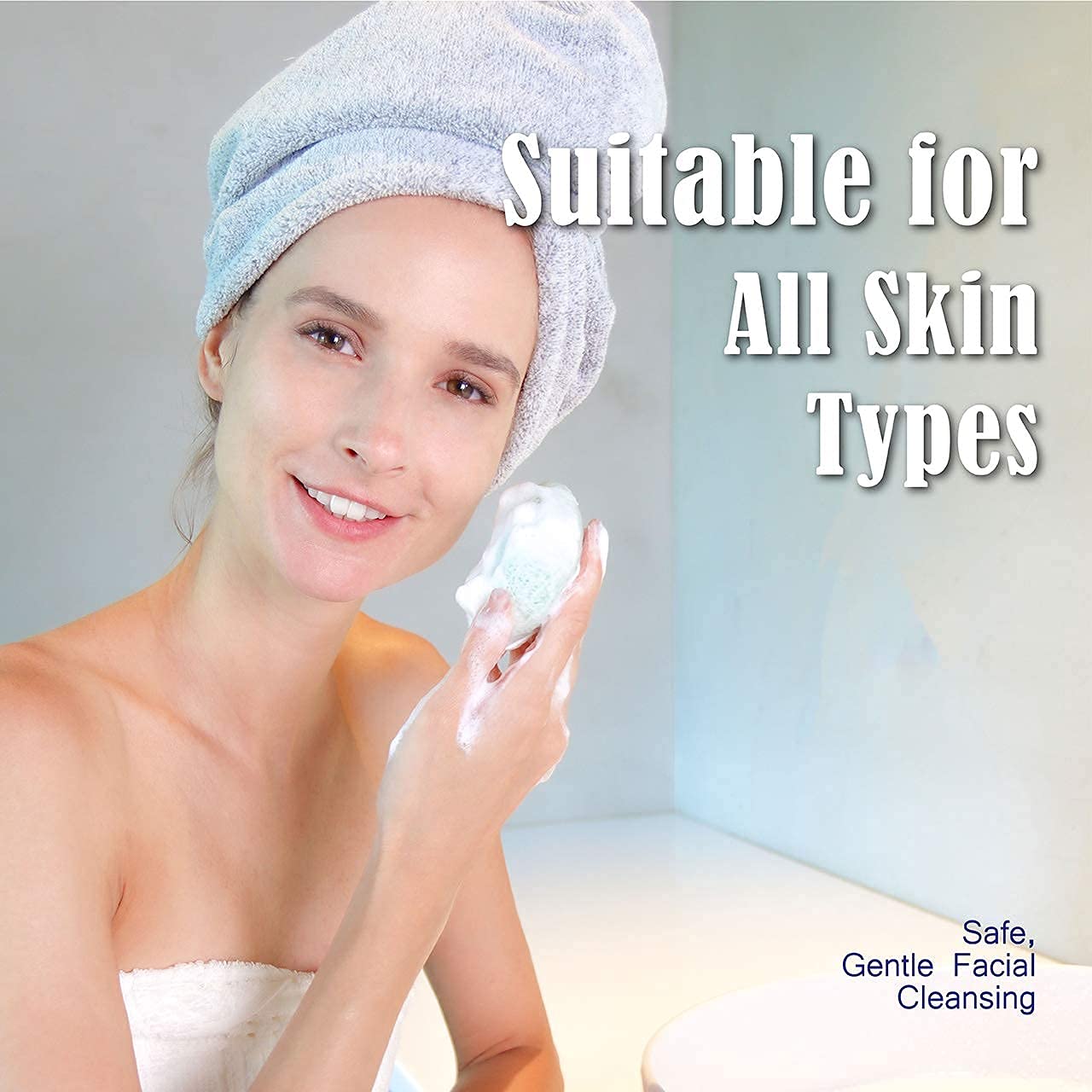 Natural Konjac Facial Sponges - for Gentle Face Cleansing and Exfoliation (2 Lavender Purple, 2 Aloe Green)