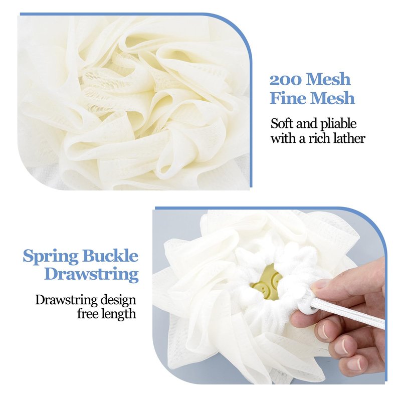 2 Pcs Bath Sponge with Drawstring,that Holds Bar Soap,for Cleansing and Smooth Skin,2 in 1 Loofah Washcloth Combo Soap Bar Loofah(White, Blue)
