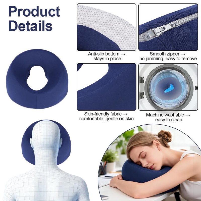 AOOSA Face Down Pillow for Massage, Massage Headrest for Bed, Face Pillow for Stomach Sleeping, BBL Pillow After Surgery Post Eye Surgery Vitrectomy Recovery, for Spa Salons Beauty Office, Dark Blue