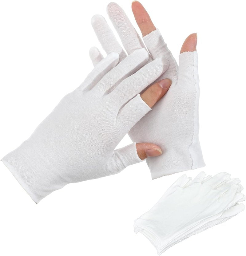 8 Pairs White Cotton Gloves for Dry Hands Eczema Overnight Fingerless Touchscreen Moisturizing Glove, Breathable Hand Moisturizer Spa Gloves for Women Sleeping, JewelryInspection, Coin Handling
