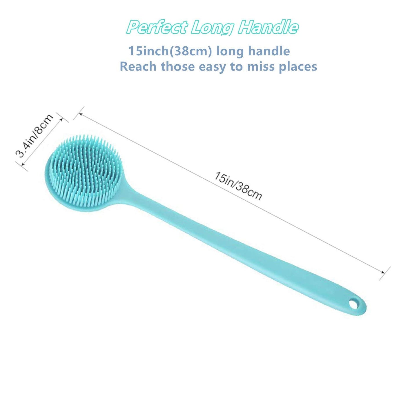 Long Handle Silicone Body Scrubber for Shower, Dual-Sided Back Scrubber Brush with Soft Bristles&Massage Nodes, Exfoliating Bath Brush for Hard to Reach Areas, Easy to Clean & Quick Dry, for Daily Use