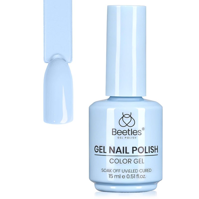 Beetles Blue Gel Polish - 15ML/0.51Fl Oz, Milky Blue Gel Nail Polish, Same Color Bottle, Soak Off UV LED Lamp Summer Nails Art, Long-Lasting Manicure Salon DIY Home Holiday Nails Art
