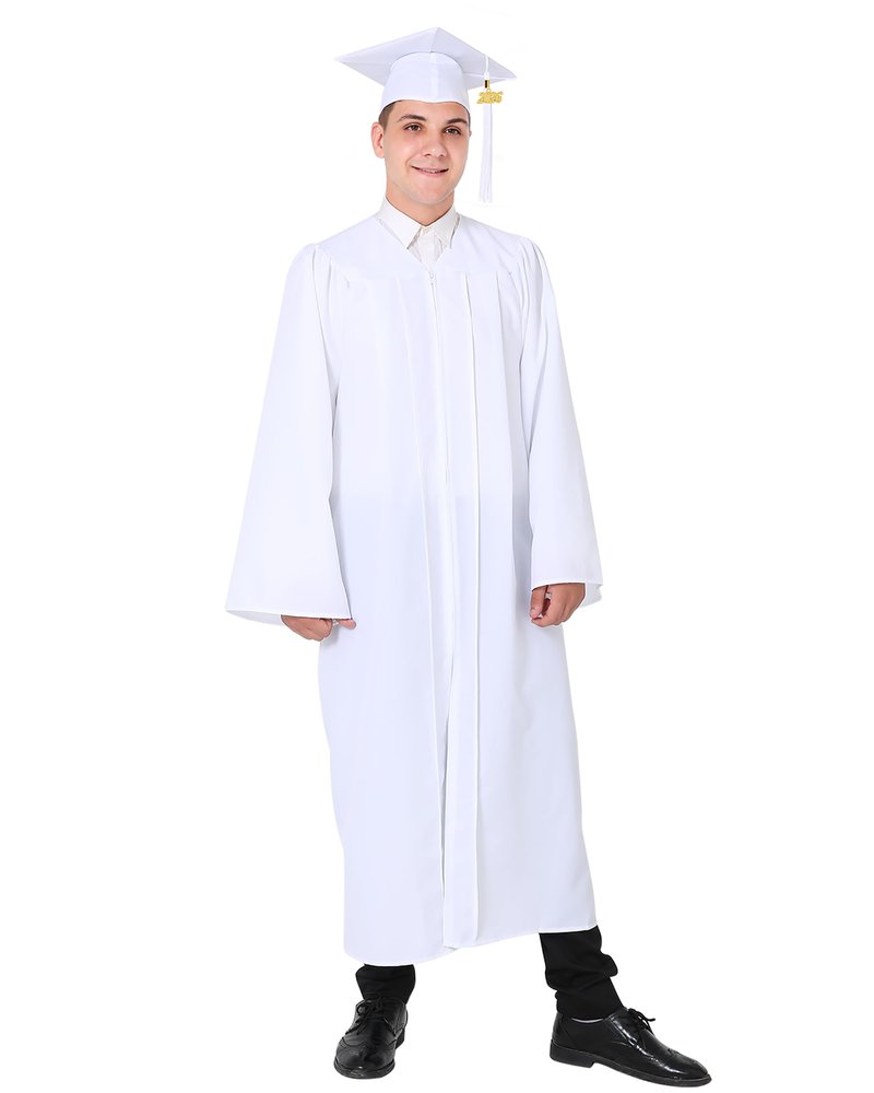 GraduationMall Matte Graduation Gown Cap Tassel Set 2026 for High School and Bachelor White 48(5'3"-5'5")