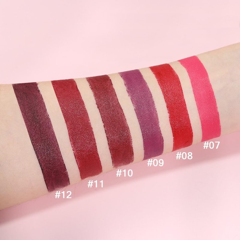 Matte Lipstick Set - 6 Pcs Long-Lasting Waterproof Lip Color | Nude Pink, Dark Red, Purple, Wine Red, Plum